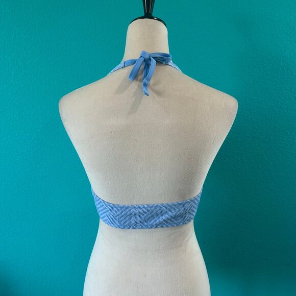 NWT Aerie Jacquard Halter Bikini Top with Bow Lion Blue Swim Beach Surf Size L - Picture 4 of 5